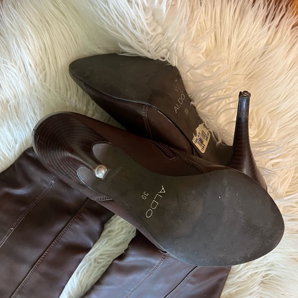 ALDO Capena Brown Leather Thigh High Stiletto Heel Boots Size 8 - Picture 4 of 5